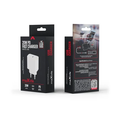 MAXLIFE FALI TÖLTŐ 1USB+1USB TYPE-C 20W