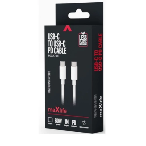MAXLIFE USB-C-USB-C KÁBEL 1M  60W FEHÉR