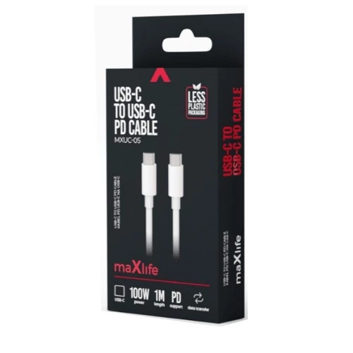 MAXLIFE USB-C-USB-C KÁBEL 1M 100W FEHÉR