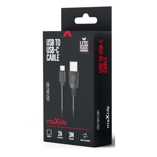 MAXLIFE USB-USB-C KÁBEL 3M 2A FEKETE