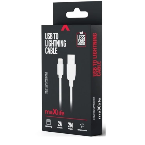 MAXLIFE USB-LIGHTNING KÁBEL 2M 2A FEHÉR