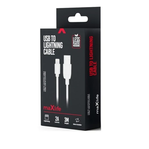 MAXLIFE USB-LIGHTNING KÁBEL 3M 2A FEHÉR
