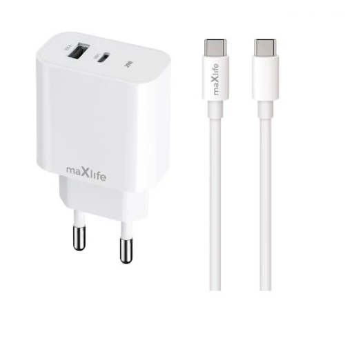 MAXLIFE TÖLTŐ PD/QC 20W USB-C+USB+KÁBEL