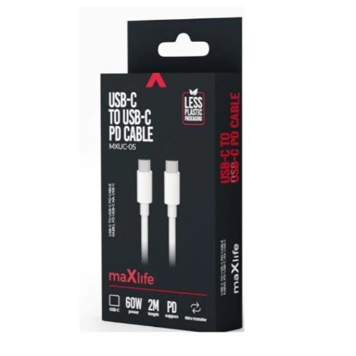 MAXLIFE USB-C-USB-C KÁBEL 2M 60W FEHÉR