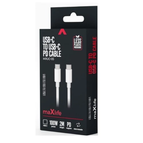 MAXLIFE USB-C-USB-C KÁBEL 2M 100W FEHÉR