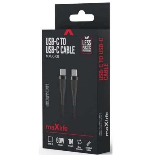 MAXLIFE USB-C-USB-C KÁBEL 1M 60W BL NYL