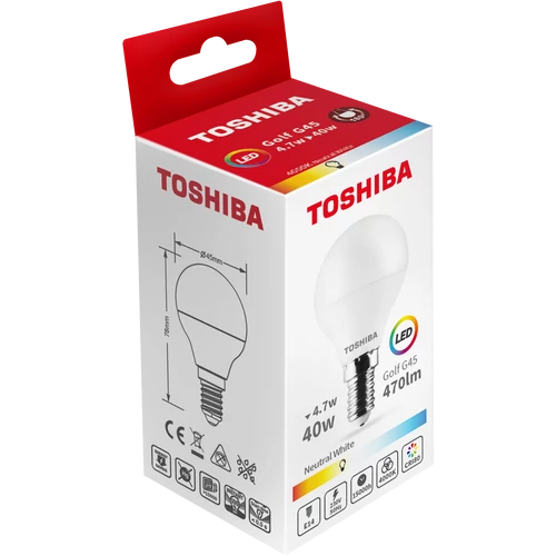 TOSHIBA LED FÉNYFORR. G45 E14 4.7W 4000K