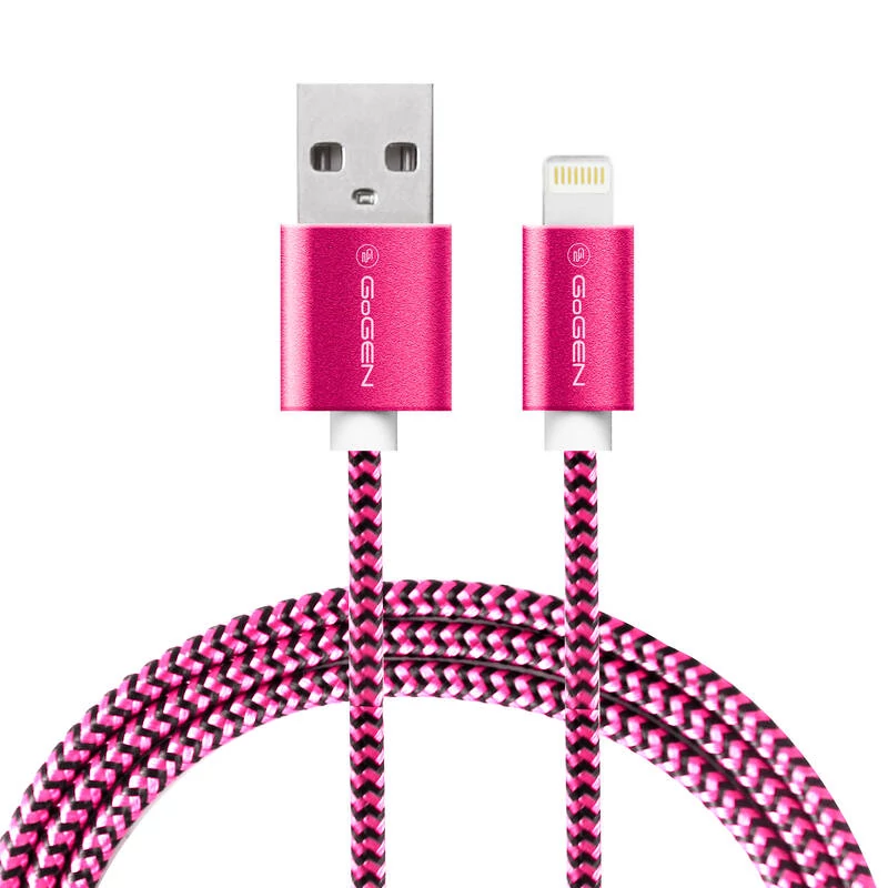 GOGEN LIGHTNING USB KÁBEL 1M,TEXTIL,PINK