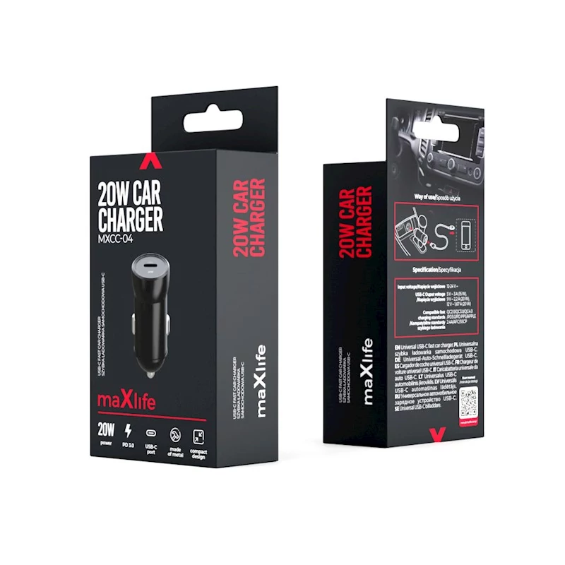 MAXLIFE AUTO PUNJAČ 1USB TYPE-C