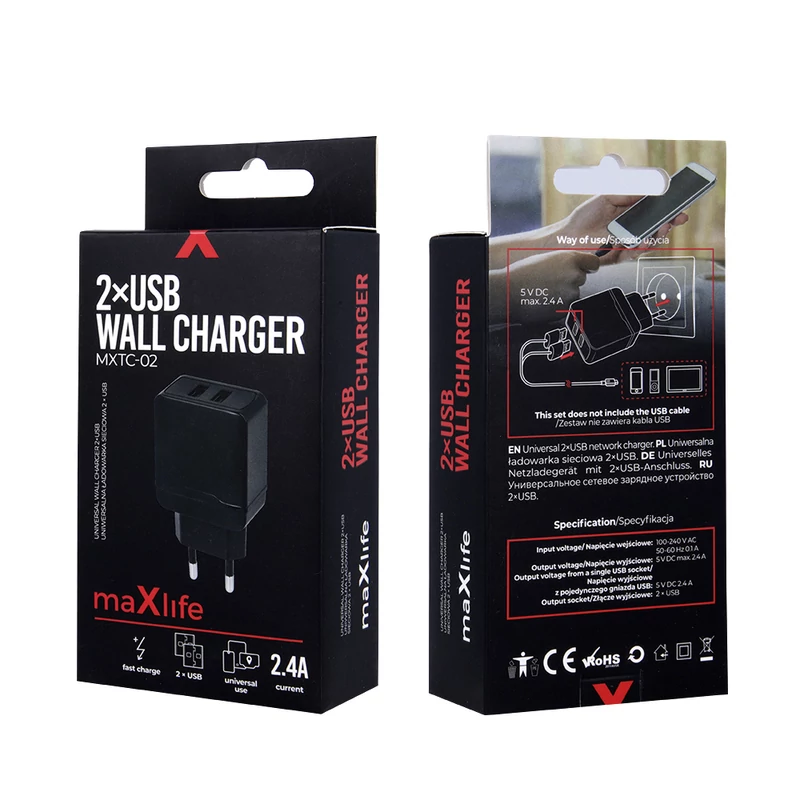 MAXLIFE ZIDNI PUNJAČ 2USB
