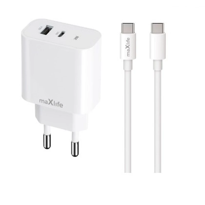 MAXLIFE TÖLTŐ PD/QC 20W USB-C+USB+KÁBEL