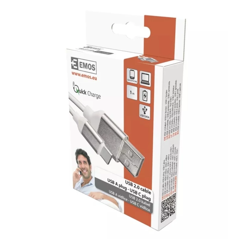 EMOS DATA KABEL 2.0 A/M-C/M TYPE-C BIJELI