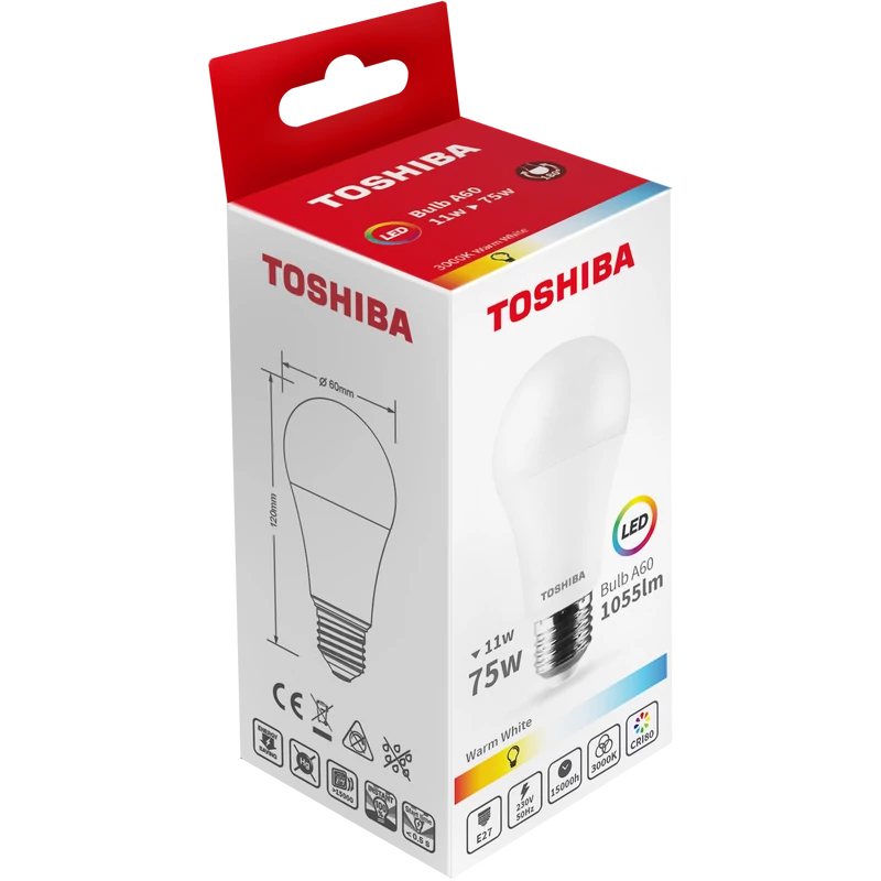 TOSHIBA LED IZVOR SVJETLA. A60 E27 11W 3000K