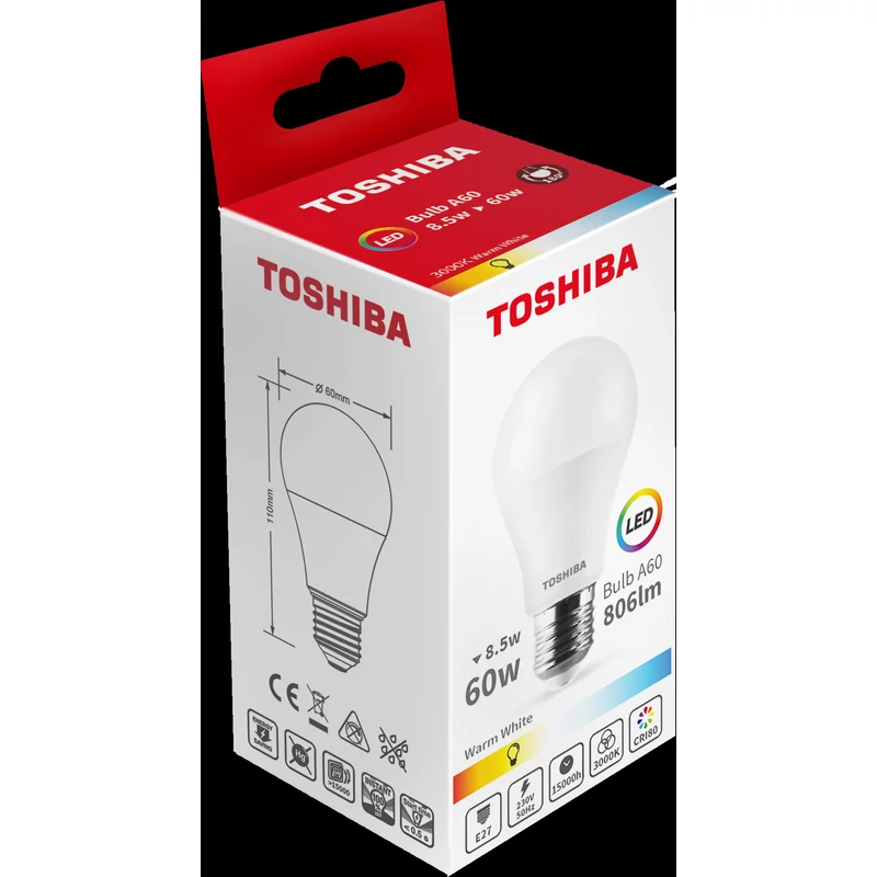 TOSHIBA LED FÉNYFORR. A60 E27 8.5W 3000K