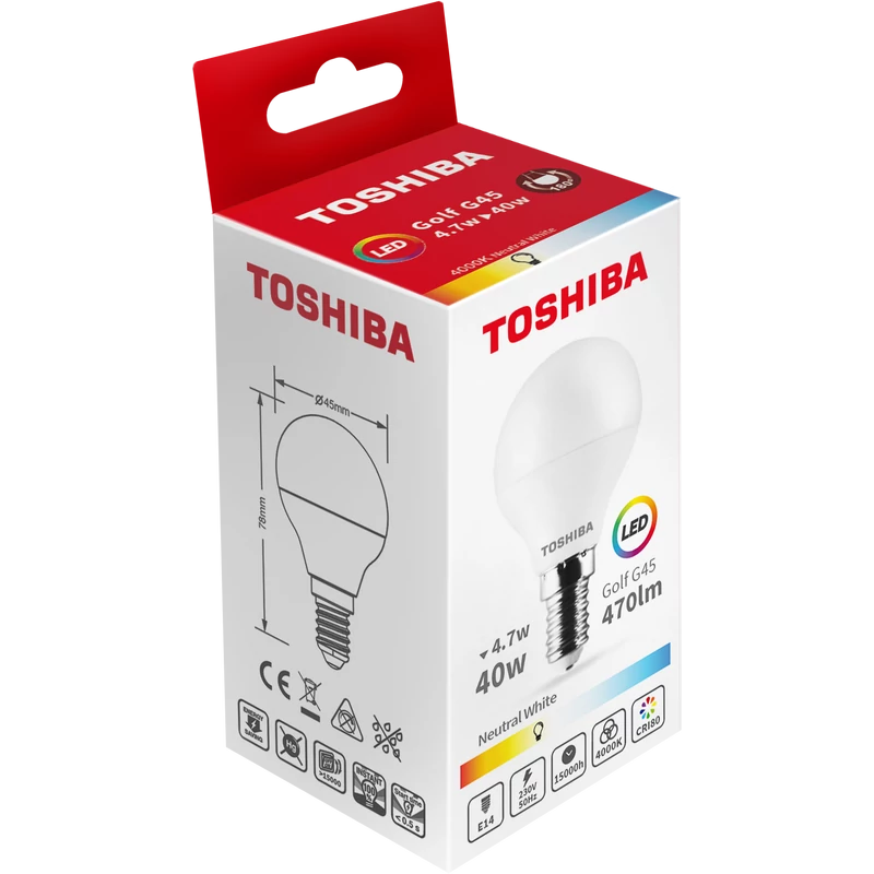 TOSHIBA LED IZVOR SVJETLA. G45 E14 4.7W 4000K