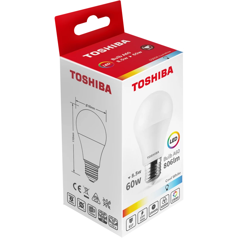 TOSHIBA LED FÉNYFORR. A60 E27 8.5W 6500K